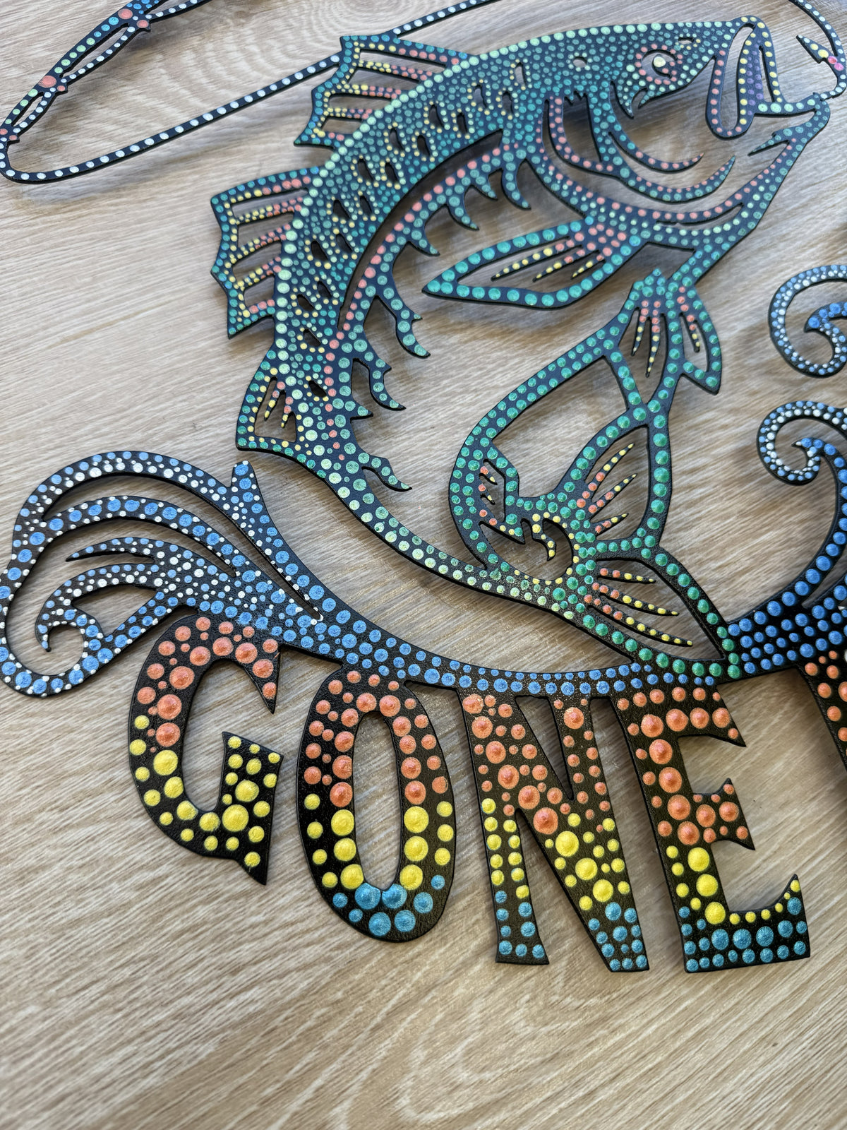 GONE FISHING HAND-PAINTED WALL ART