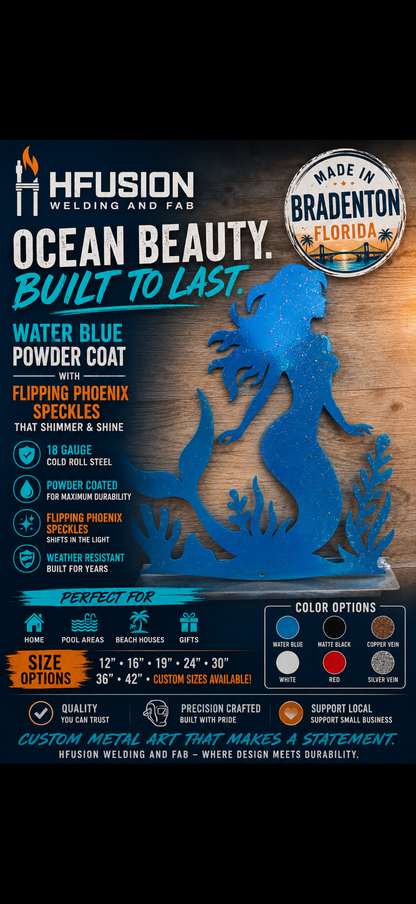 Mermaid scene, water blue with flippin phoenix flakes
