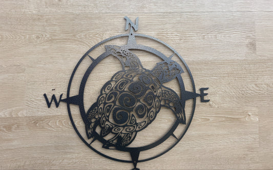 Sea Turtle in Compass Rose Metal Art