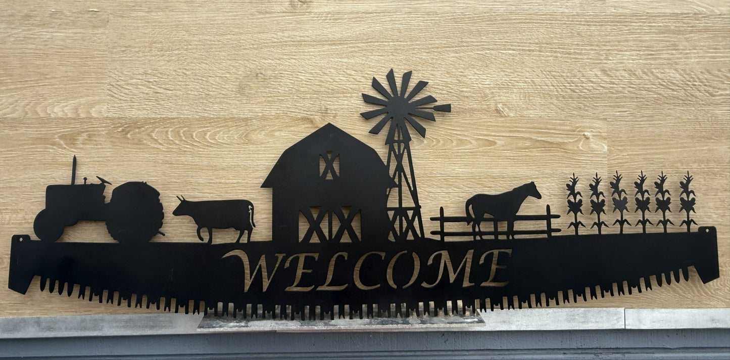 Welcome Farm Whip Metal Sign