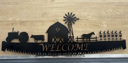 Welcome Farm Whip Metal Sign