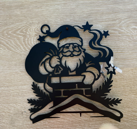 SANTA STUCK IN CHIMNEY METAL SIGN