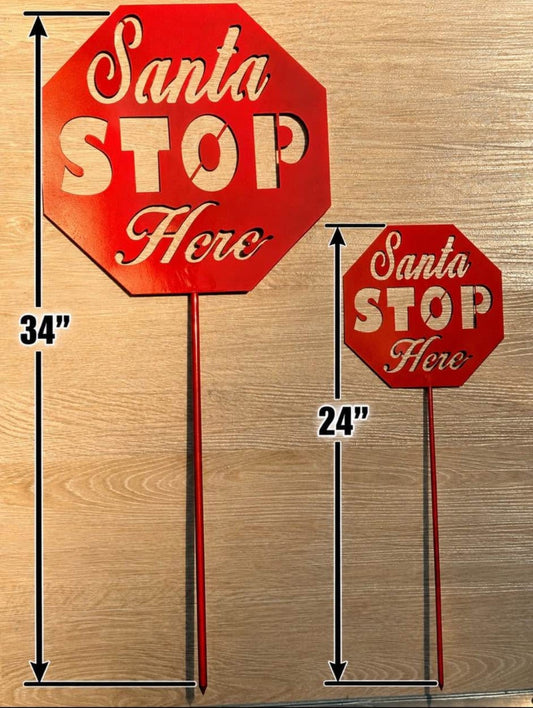 "Santa STOP Here" metal yard signs